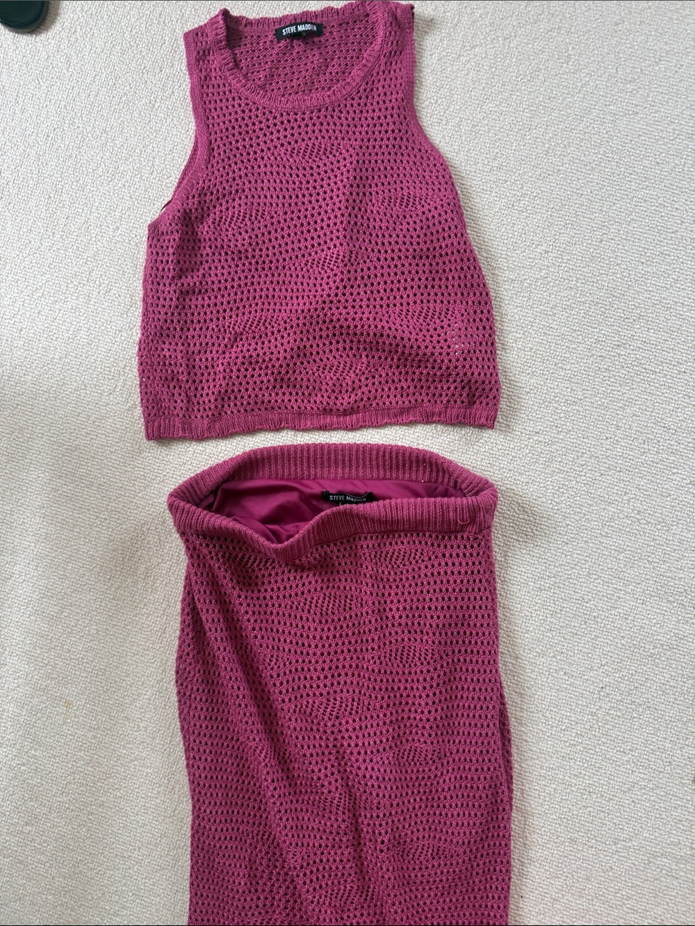 Steve Madden Raspberry Crochet Tank & Skirt Set